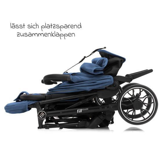 Fillikid Buggy e Passeggino sportivo Fill Rover bis 22 kg resistente con posizione reclinabile, funzione trolley solo 6,8 kg incl. pacchetto protezione - Denim