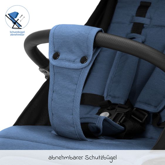 Fillikid Buggy e Passeggino sportivo Fill Rover bis 22 kg resistente con posizione reclinabile, funzione trolley solo 6,8 kg incl. pacchetto protezione - Denim