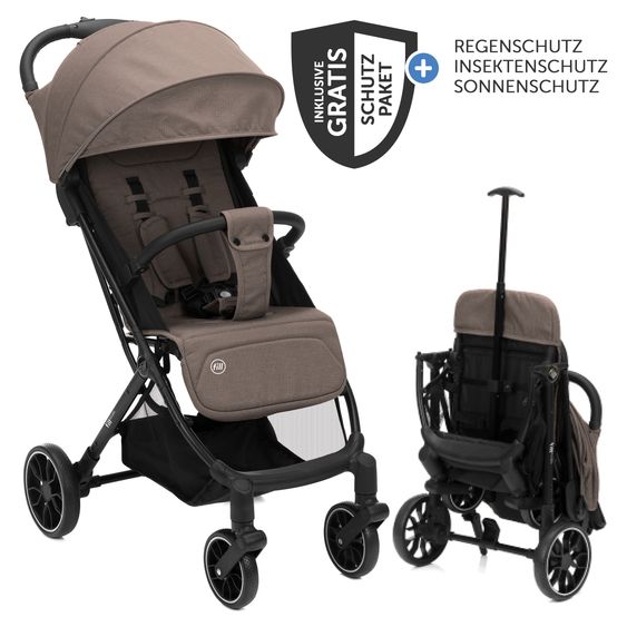 Fillikid Buggy e Passeggino sportivo Fill Rover bis 22 kg resistente con posizione reclinabile, funzione trolley solo 6,8 kg incl. pacchetto protezione - Taupe