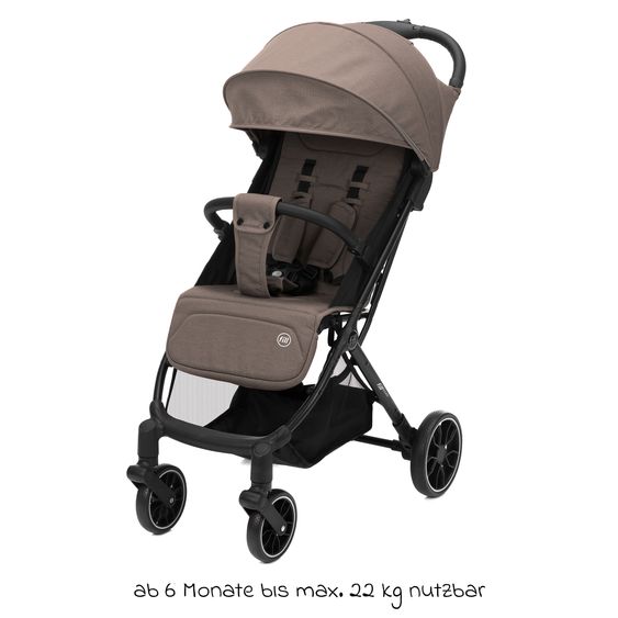 Fillikid Buggy e Passeggino sportivo Fill Rover bis 22 kg resistente con posizione reclinabile, funzione trolley solo 6,8 kg incl. pacchetto protezione - Taupe