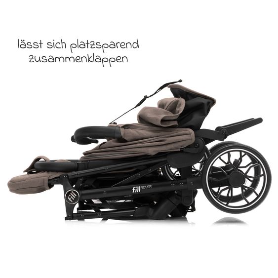 Fillikid Buggy e Passeggino sportivo Fill Rover bis 22 kg resistente con posizione reclinabile, funzione trolley solo 6,8 kg incl. pacchetto protezione - Taupe