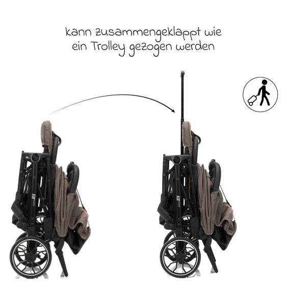 Fillikid Buggy e Passeggino sportivo Fill Rover bis 22 kg resistente con posizione reclinabile, funzione trolley solo 6,8 kg incl. pacchetto protezione - Taupe