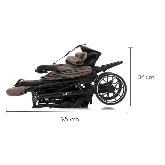 Fillikid Buggy e Passeggino sportivo Fill Rover bis 22 kg resistente con posizione reclinabile, funzione trolley solo 6,8 kg incl. pacchetto protezione - Taupe