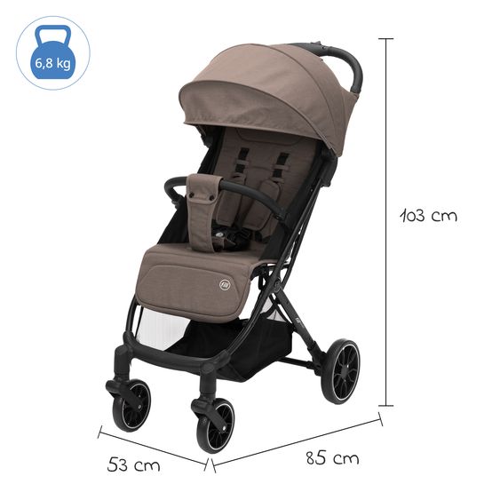 Fillikid Buggy e Passeggino sportivo Fill Rover bis 22 kg resistente con posizione reclinabile, funzione trolley solo 6,8 kg incl. pacchetto protezione - Taupe
