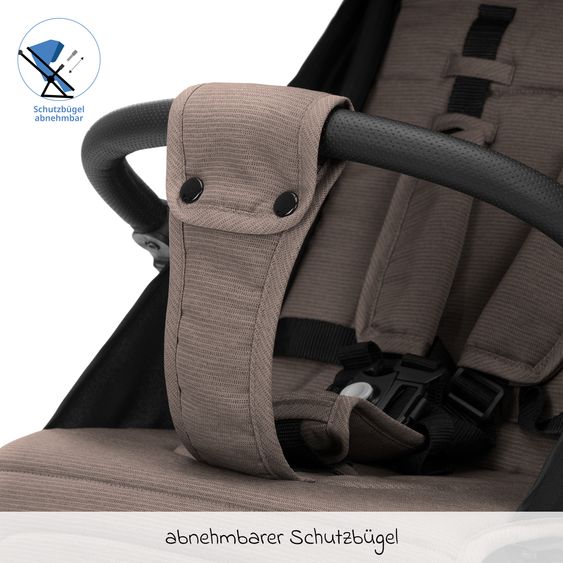 Fillikid Buggy e Passeggino sportivo Fill Rover bis 22 kg resistente con posizione reclinabile, funzione trolley solo 6,8 kg incl. pacchetto protezione - Taupe