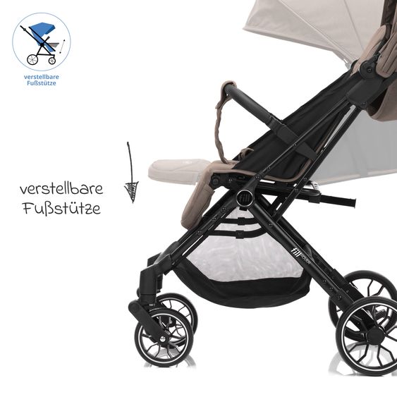 Fillikid Buggy e Passeggino sportivo Fill Rover bis 22 kg resistente con posizione reclinabile, funzione trolley solo 6,8 kg incl. pacchetto protezione - Taupe