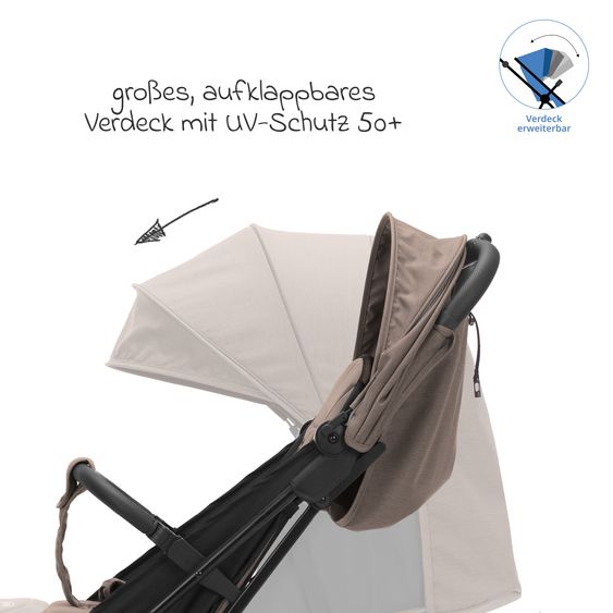Fillikid Buggy e Passeggino sportivo Fill Rover bis 22 kg resistente con posizione reclinabile, funzione trolley solo 6,8 kg incl. pacchetto protezione - Taupe