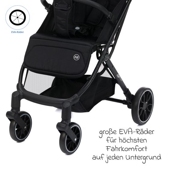 Fillikid Buggy & Sportwagen Fill Rover bis 22 kg belastbar mit Liegeposition, Trollyfunktion nur 6,8 kg - Schwarz