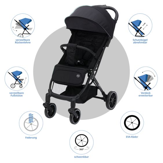 Fillikid Buggy & Sportwagen Fill Rover bis 22 kg belastbar mit Liegeposition, Trollyfunktion nur 6,8 kg - Schwarz