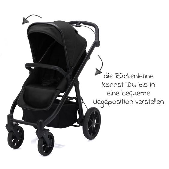 Fillikid Passeggino & Carrozzina Sportiva Fill Voyager bis 22 kg con funzione lettino, cursore pieghevole - Nero
