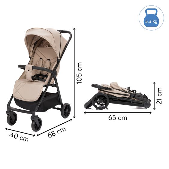 Fillikid Passeggino Leggero & Sportivo Milo fino a 22 kg solo 5,3 kg leggero con funzione sdraio - Sabbia