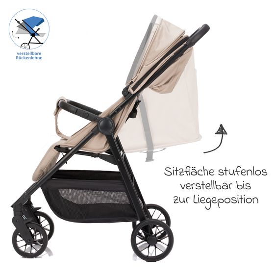 Fillikid Passeggino Leggero & Sportivo Milo fino a 22 kg solo 5,3 kg leggero con funzione sdraio - Sabbia