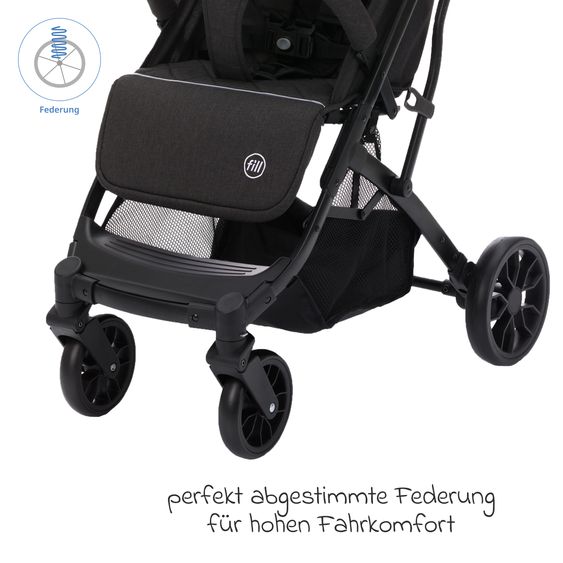 Fillikid Buggy & Sportwagen Styler Elite bis 22 kg mit Trolly-Funktion und Liegefunktion - Schwarz