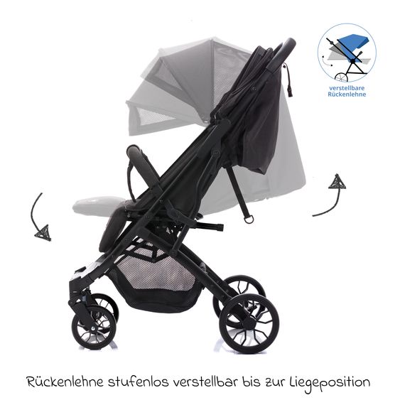 Fillikid Buggy & Sportwagen Styler Elite bis 22 kg mit Trolly-Funktion und Liegefunktion - Schwarz