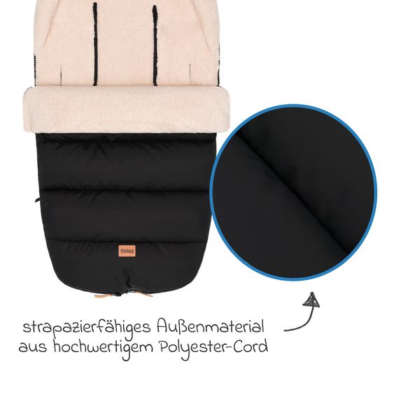 Fillikid Cord-Fußsack Atlas mit Teddy Plüsch für Buggy, Sport- und Kinderwagen - Schwarz
