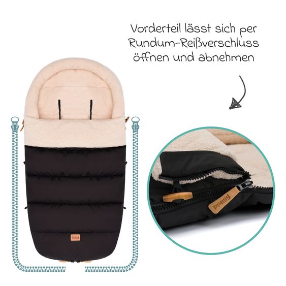 Fillikid Cord-Fußsack Atlas mit Teddy Plüsch für Buggy, Sport- und Kinderwagen - Schwarz