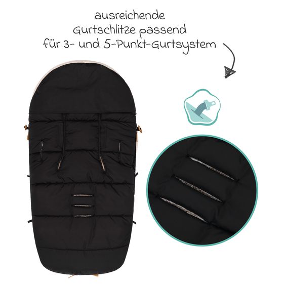 Fillikid Cord-Fußsack Atlas mit Teddy Plüsch für Buggy, Sport- und Kinderwagen - Schwarz