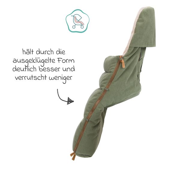 Fillikid Cord-Fußsack Kinley Cord mit Teddy Plüsch für Buggy, Sport- und Kinderwagen - Salbei