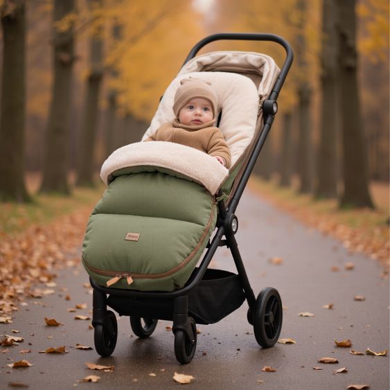 Fillikid Cord-Fußsack Kinley Cord mit Teddy Plüsch für Buggy, Sport- und Kinderwagen - Salbei
