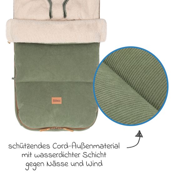 Fillikid Cord-Fußsack Kinley Cord mit Teddy Plüsch für Buggy, Sport- und Kinderwagen - Salbei