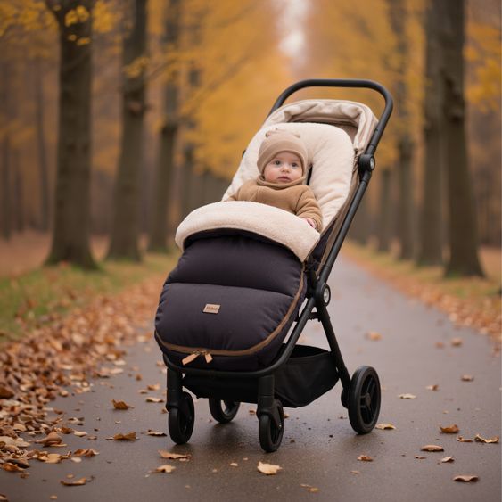 Fillikid Cord-Fußsack Kinley Cord mit Teddy Plüsch für Buggy, Sport- und Kinderwagen - Schwarz