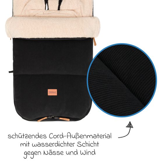 Fillikid Cord-Fußsack Kinley Cord mit Teddy Plüsch für Buggy, Sport- und Kinderwagen - Schwarz