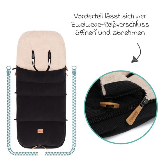 Fillikid Cord-Fußsack Kinley Cord mit Teddy Plüsch für Buggy, Sport- und Kinderwagen - Schwarz