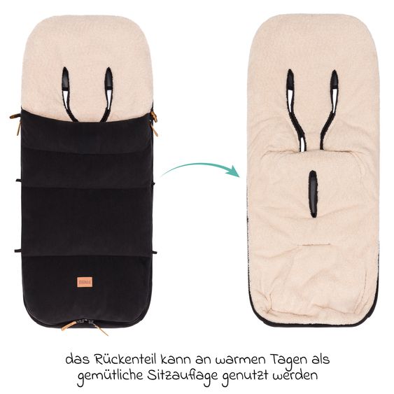 Fillikid Cord-Fußsack Kinley Cord mit Teddy Plüsch für Buggy, Sport- und Kinderwagen - Schwarz