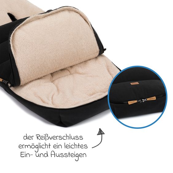 Fillikid Cord-Fußsack Kinley Cord mit Teddy Plüsch für Buggy, Sport- und Kinderwagen - Schwarz