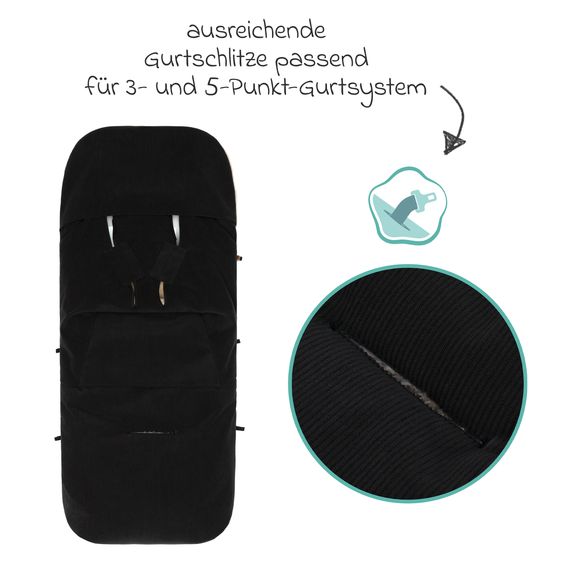 Fillikid Cord-Fußsack Kinley Cord mit Teddy Plüsch für Buggy, Sport- und Kinderwagen - Schwarz