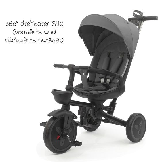 Fillikid Tricycle Leon with Reclining Function, Adjustable Canopy & Cupholder - Grey