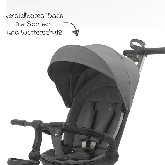 Fillikid Tricycle Leon with Reclining Function, Adjustable Canopy & Cupholder - Grey