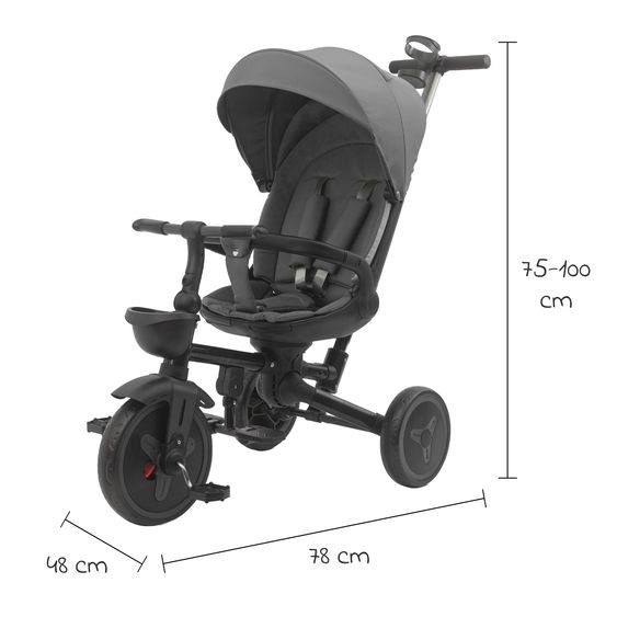 Fillikid Tricycle Leon with Reclining Function, Adjustable Canopy & Cupholder - Grey