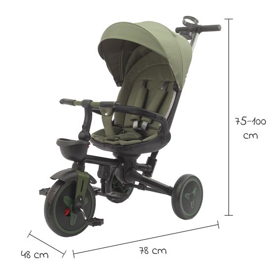 Fillikid Tricycle Leon with Reclining Function, Adjustable Canopy & Cupholder - Green