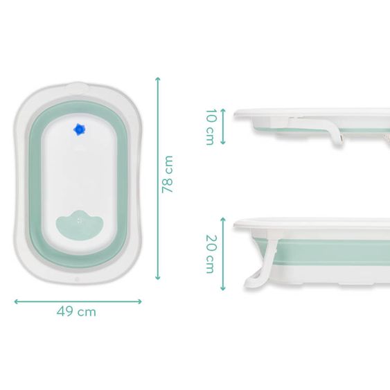 Fillikid Faltbadewanne Orka mit ausklappbaren Standbeinen, Stöpsel & Antirutschbeschichtung - Salbei Weiß