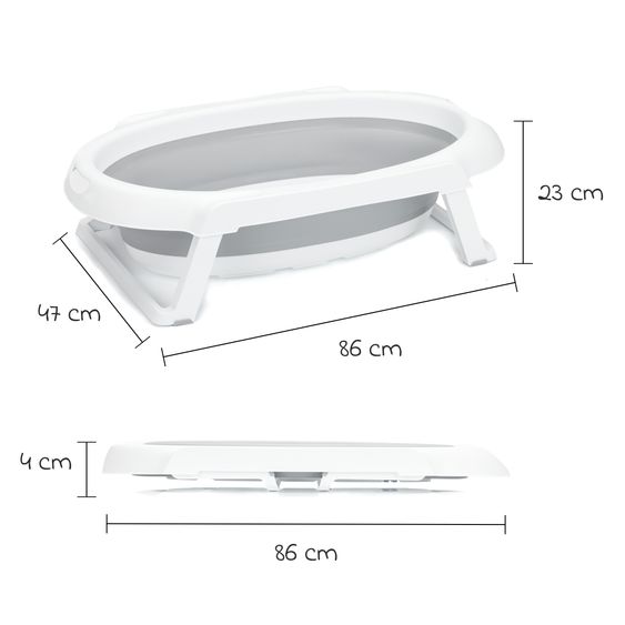 Fillikid Faltbare Baby-Badewanne mit integriertem Thermometer & Gestell - Grau Weiß