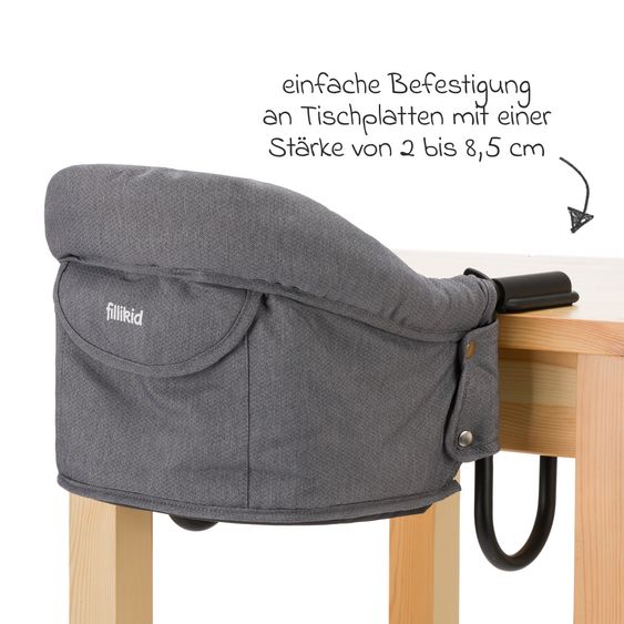 Fillikid Seggiolino da tavolo pieghevole Comfort con seduta imbottita incl. borsa - Grigio Melange