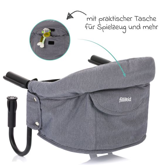 Fillikid Seggiolino da tavolo pieghevole Comfort con seduta imbottita incl. borsa - Grigio Melange