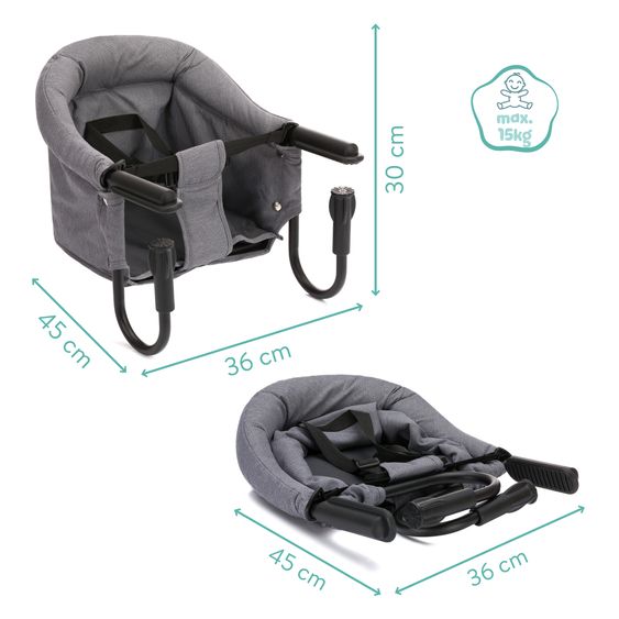 Fillikid Seggiolino da tavolo pieghevole Comfort con seduta imbottita incl. borsa - Grigio Melange