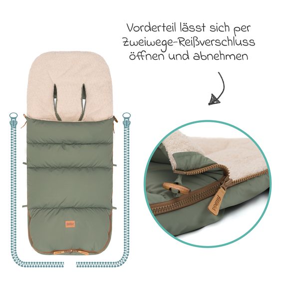 Fillikid Fleece-Fußsack Kinley mit Teddy Plüsch für Buggy, Sport- und Kinderwagen - Salbei