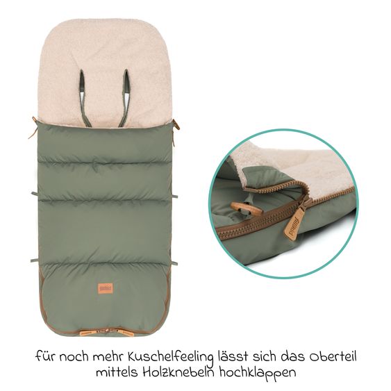 Fillikid Fleece-Fußsack Kinley mit Teddy Plüsch für Buggy, Sport- und Kinderwagen - Salbei
