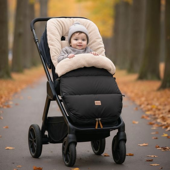 Fillikid Coprigambe in pile Kinley con peluche Teddy per buggy, sportiva e passeggino - Nero