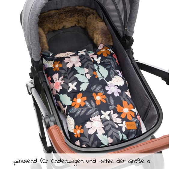 Fillikid Fleece-Fußsack mit Fellkragen Lhotse für Babyschale und Babywanne - Blumen