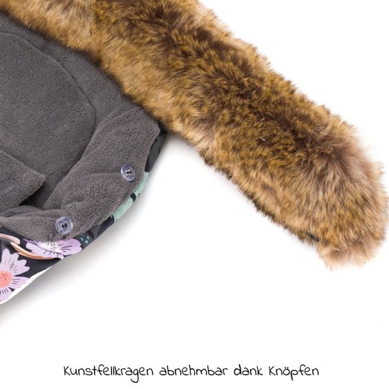 Fillikid Fleece-Fußsack mit Fellkragen Lhotse für Babyschale und Babywanne - Blumen