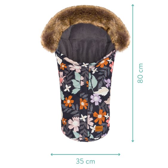 Fillikid Fleece-Fußsack mit Fellkragen Lhotse für Babyschale und Babywanne - Blumen