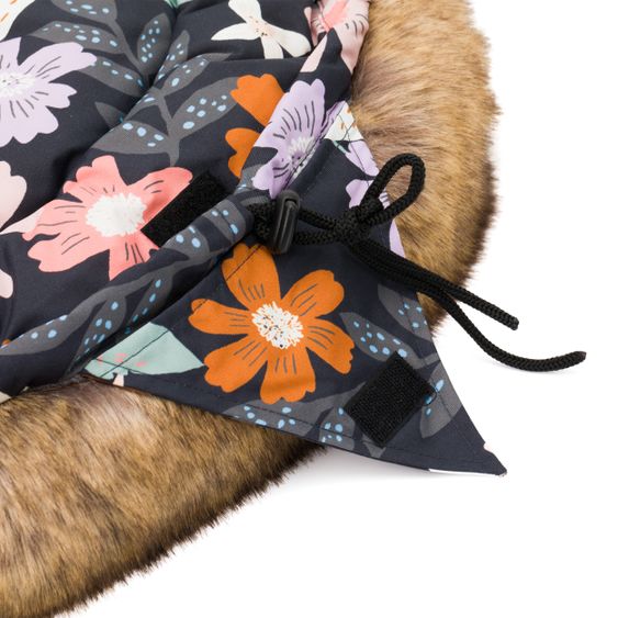 Fillikid Fleece-Fußsack mit Fellkragen Lhotse für Babyschale und Babywanne - Blumen
