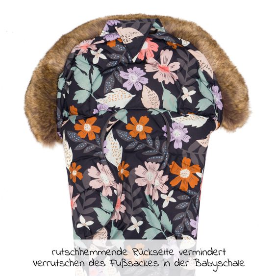 Fillikid Fleece-Fußsack mit Fellkragen Lhotse für Babyschale und Babywanne - Blumen