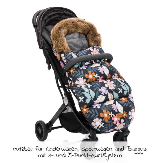 Fillikid Fleece-Fußsack mit Fellkragen Manaslu - Blumen