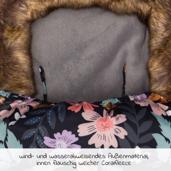 Fillikid Fleece-Fußsack mit Fellkragen Manaslu - Blumen