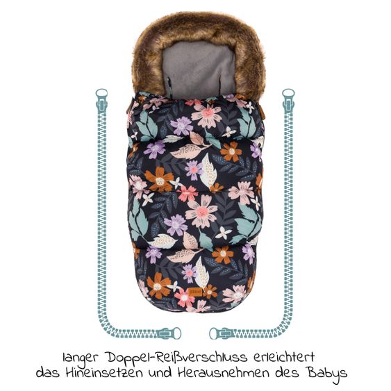 Fillikid Fleece-Fußsack mit Fellkragen Manaslu - Blumen